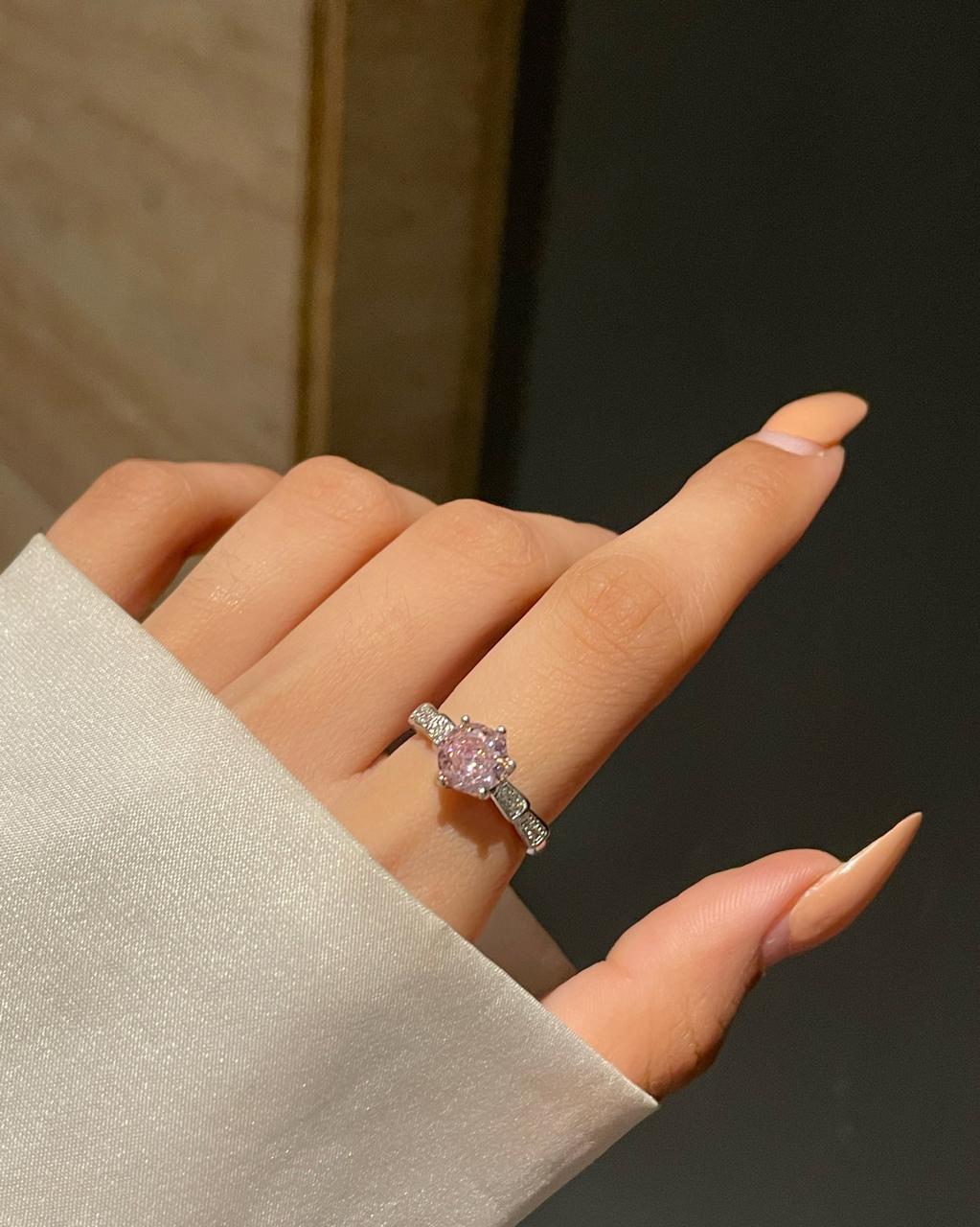 Solitaire Crown Promise Ring- pink - Image 2