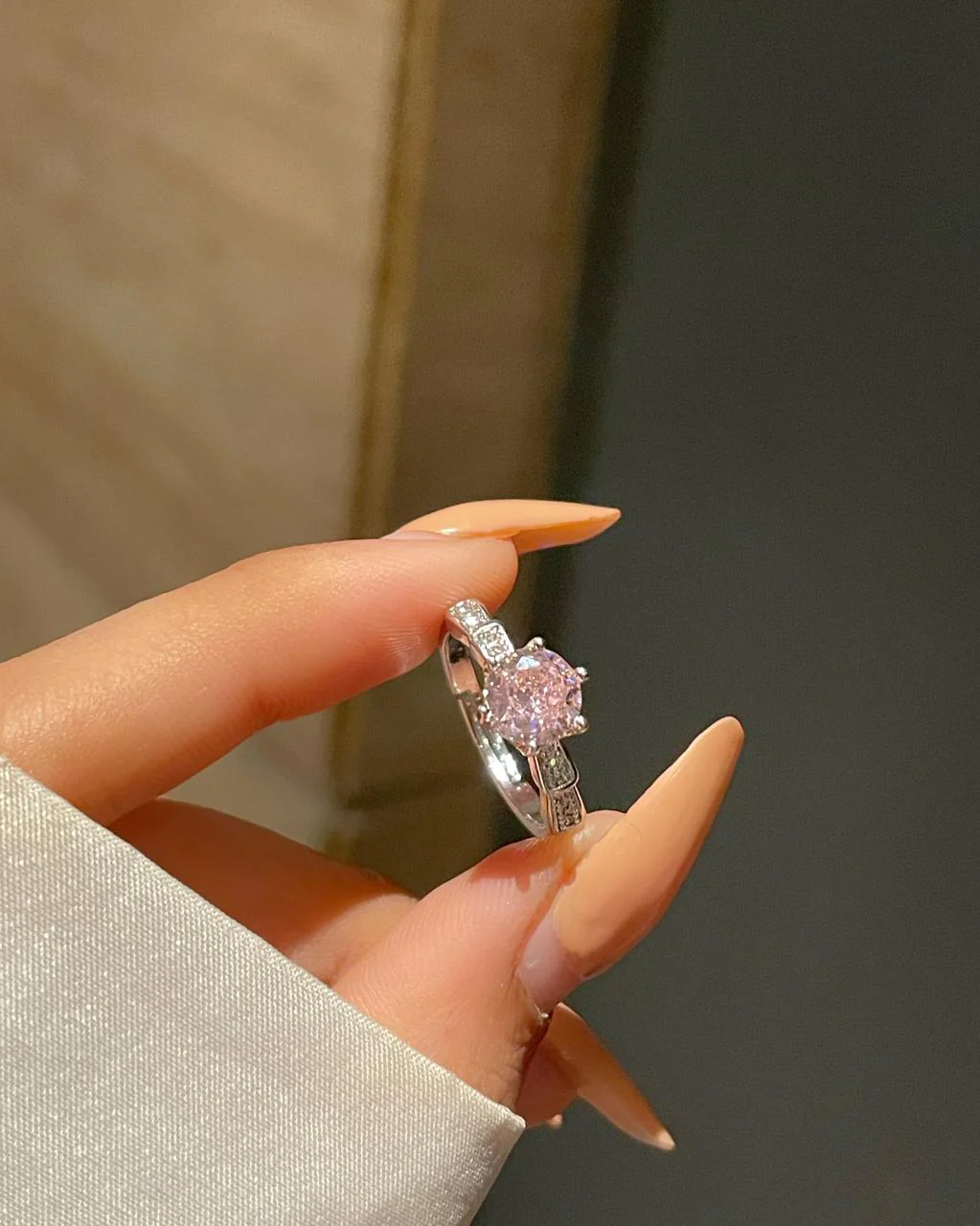 Solitaire Crown Promise Ring- pink - Image 3