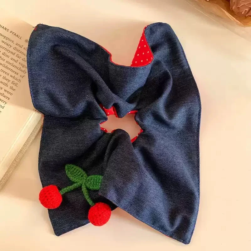 Springtime-Cherry Denim Scrunchie