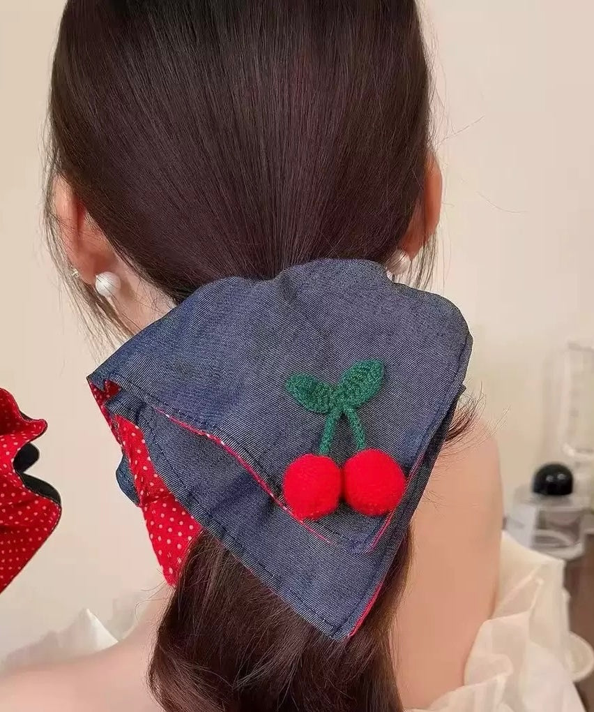 Springtime-Cherry Denim Scrunchie - Image 3