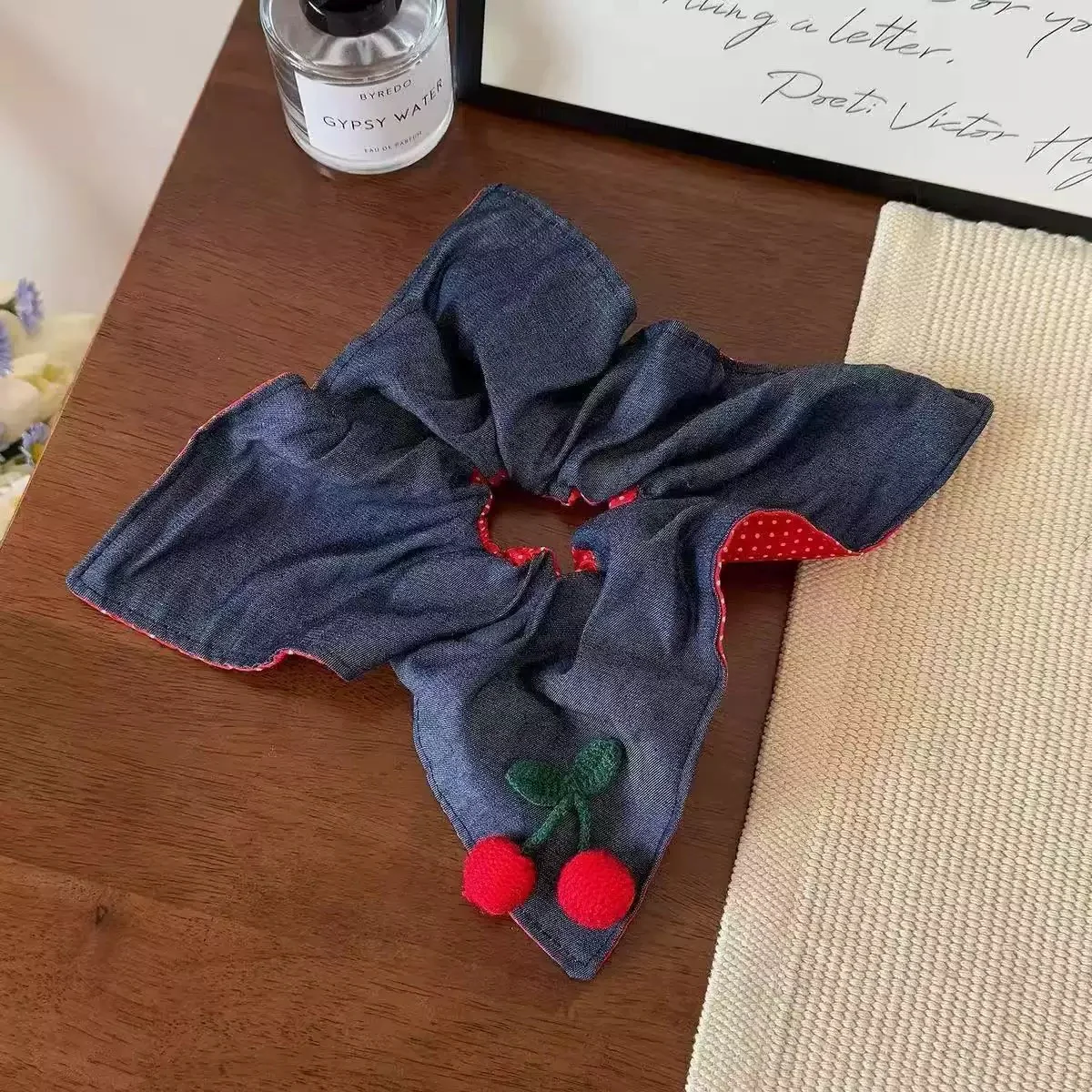 Springtime-Cherry Denim Scrunchie - Image 4