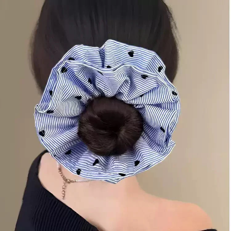 Striped Fluff Blue Scrunchie - Image 2