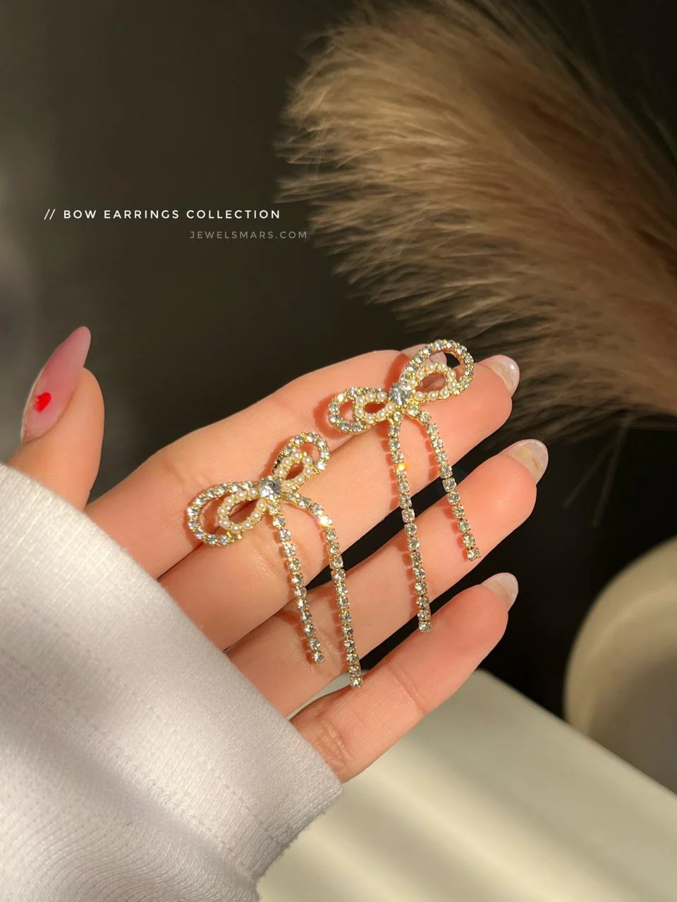 The bling bow Korean earrings - Image 2