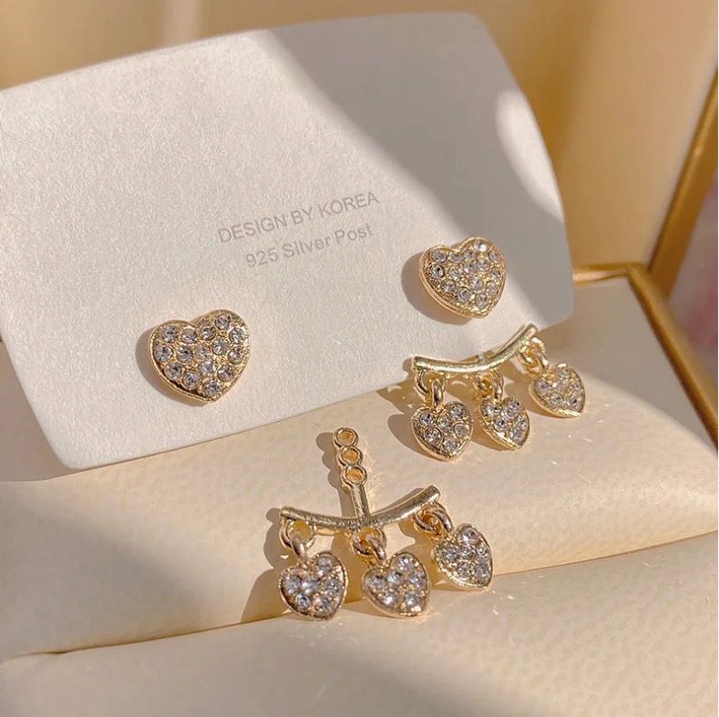 The Heart drop Korean earrings -can be worn in multiple ways - Image 2