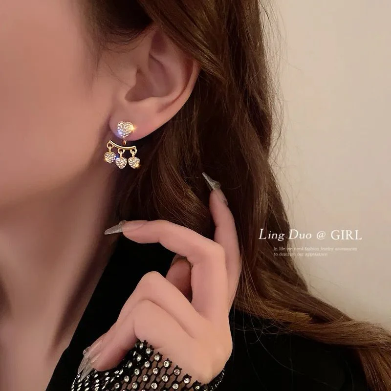 The Heart drop Korean earrings -can be worn in multiple ways - Image 3