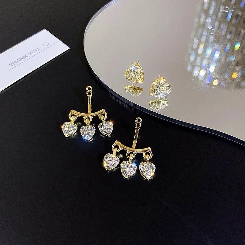The Heart drop Korean earrings -can be worn in multiple ways - Image 4
