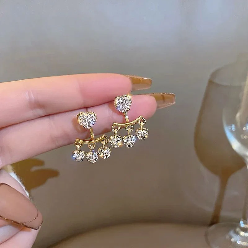 The Heart drop Korean earrings -can be worn in multiple ways - Image 5