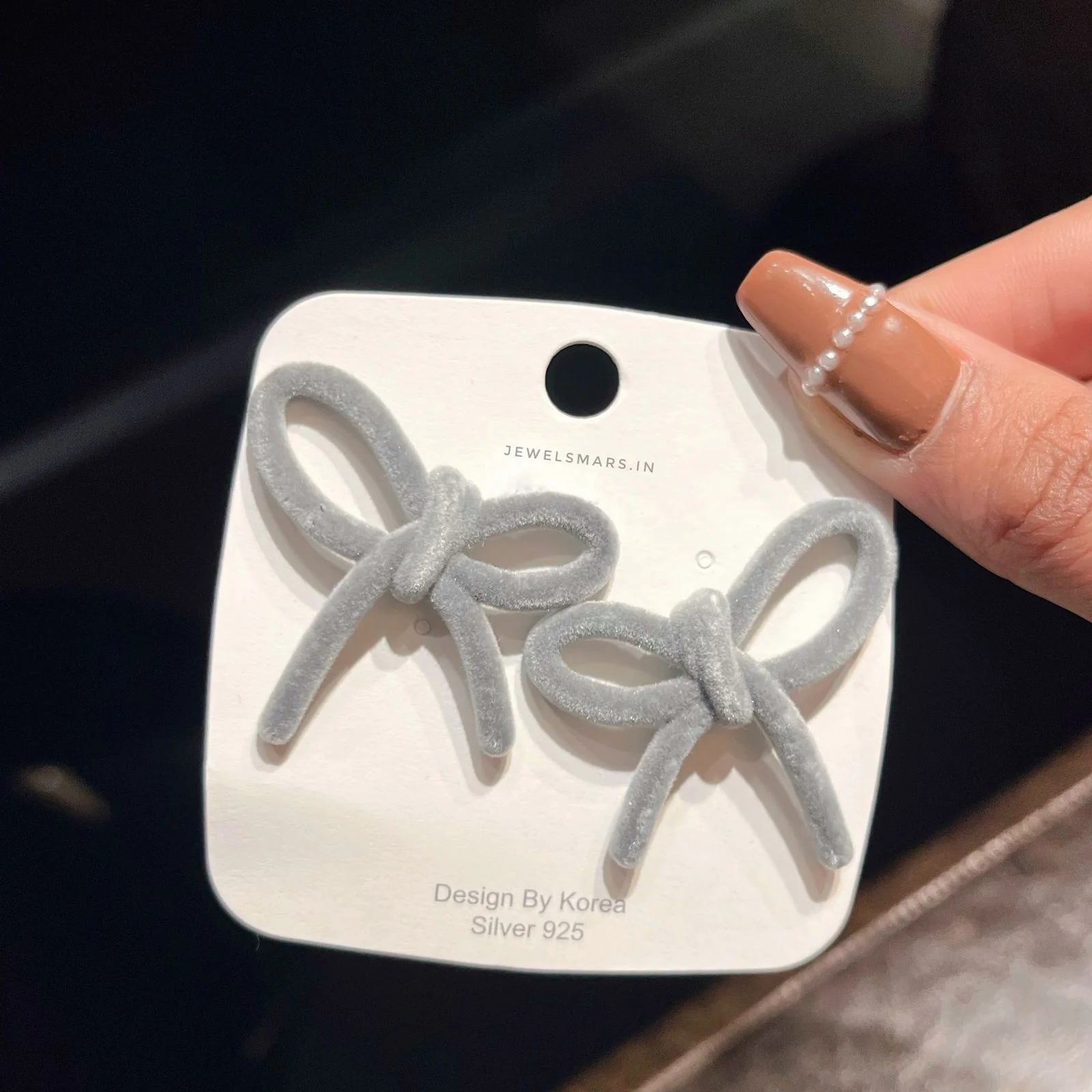 The Velvet Bow Earrings- grey