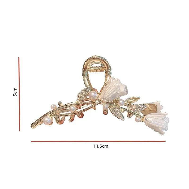 Tulip Flower Pearl & Rhinestone Claw Clutcher - Image 3