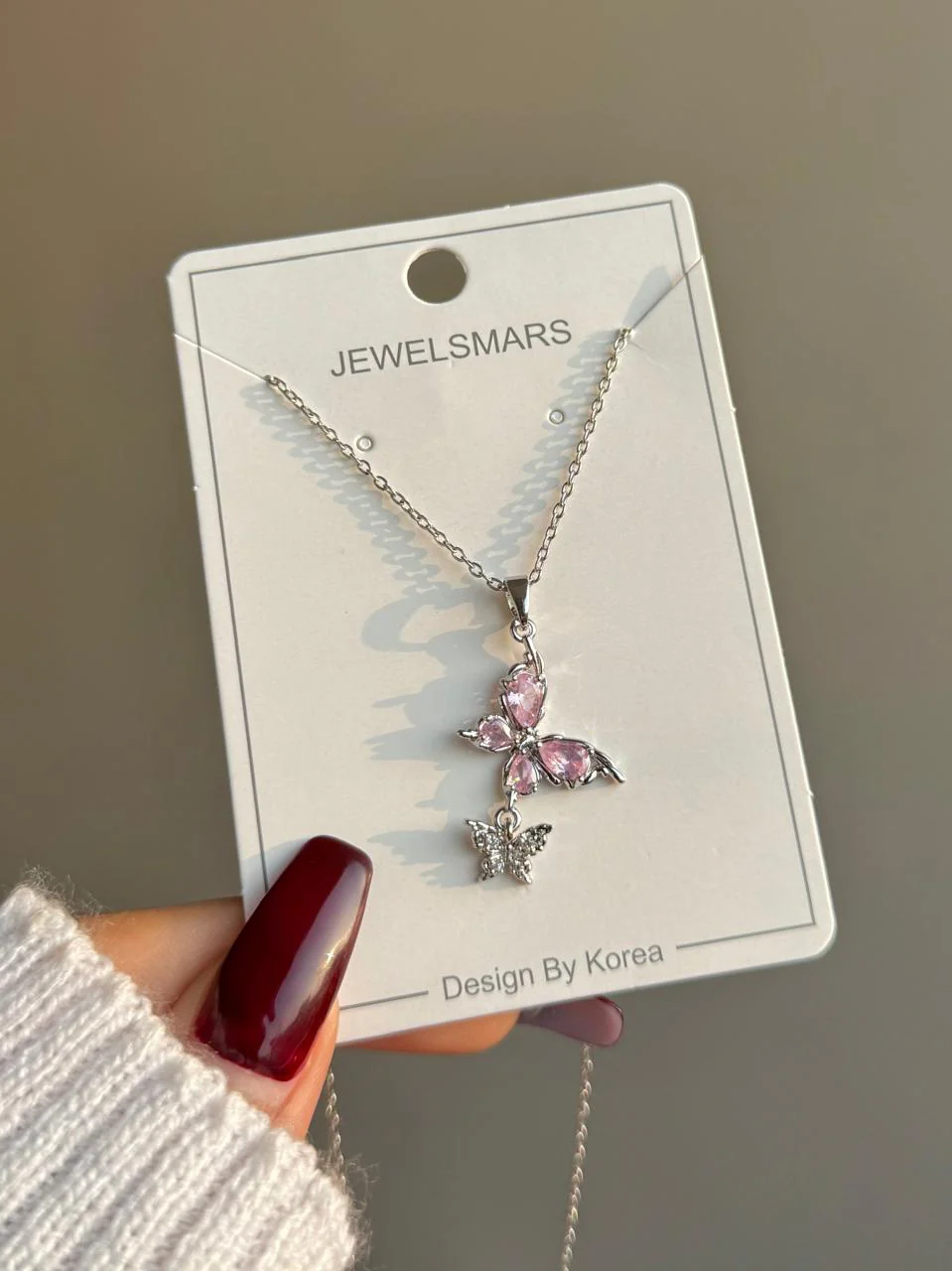 Twin Butterfly Necklace- pink - Image 2