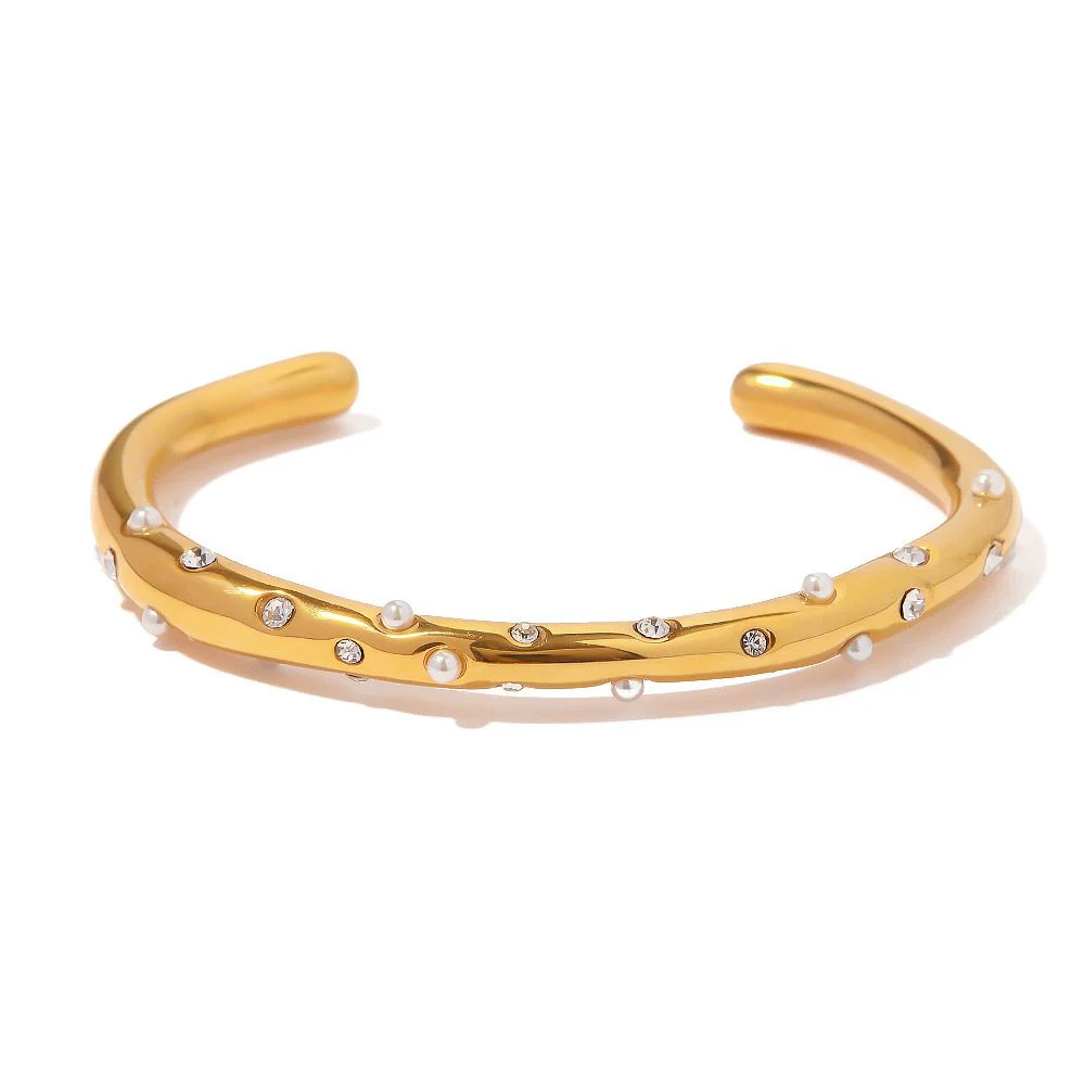 Premium Pearl & rhinestone Gold Bracelet - Image 5