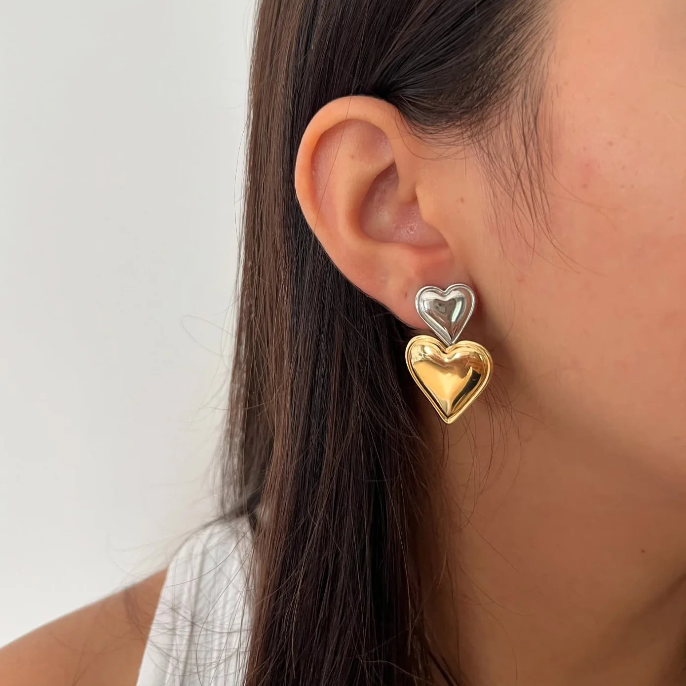Two-toned Heart Earrings - Image 2