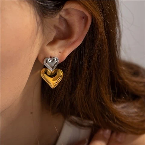 Two-toned Heart Earrings - Image 3