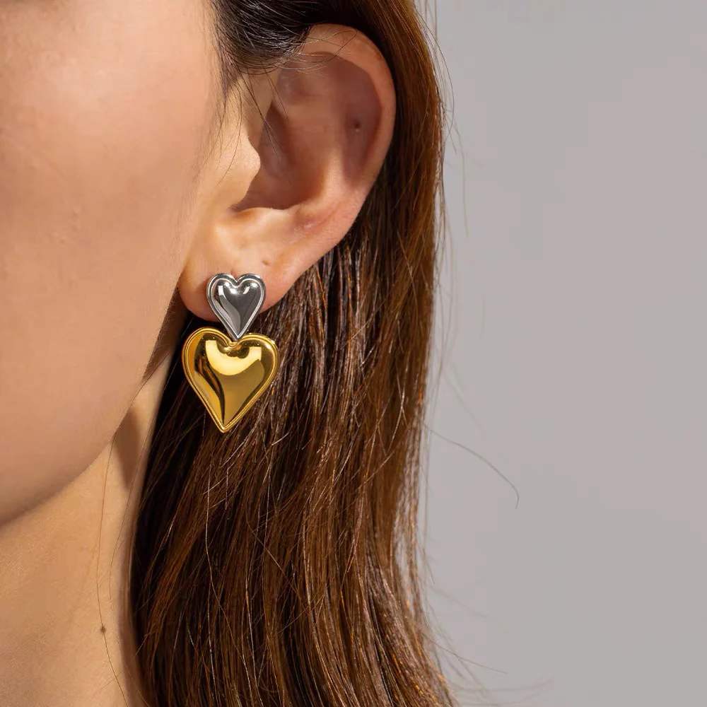 Two-toned Heart Earrings - Image 4