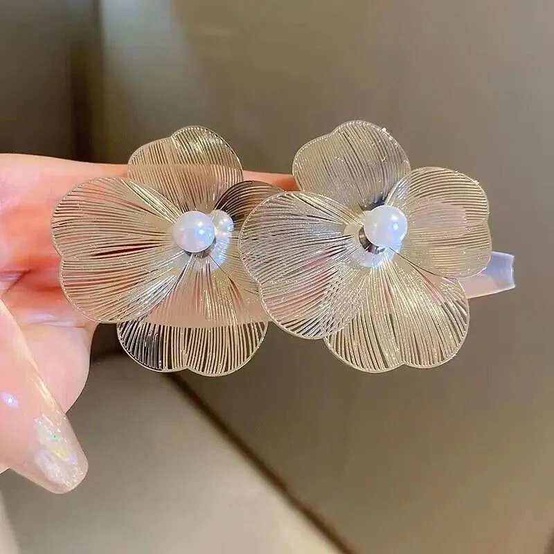 Unique Metal Flower Statement Earrings - Image 4