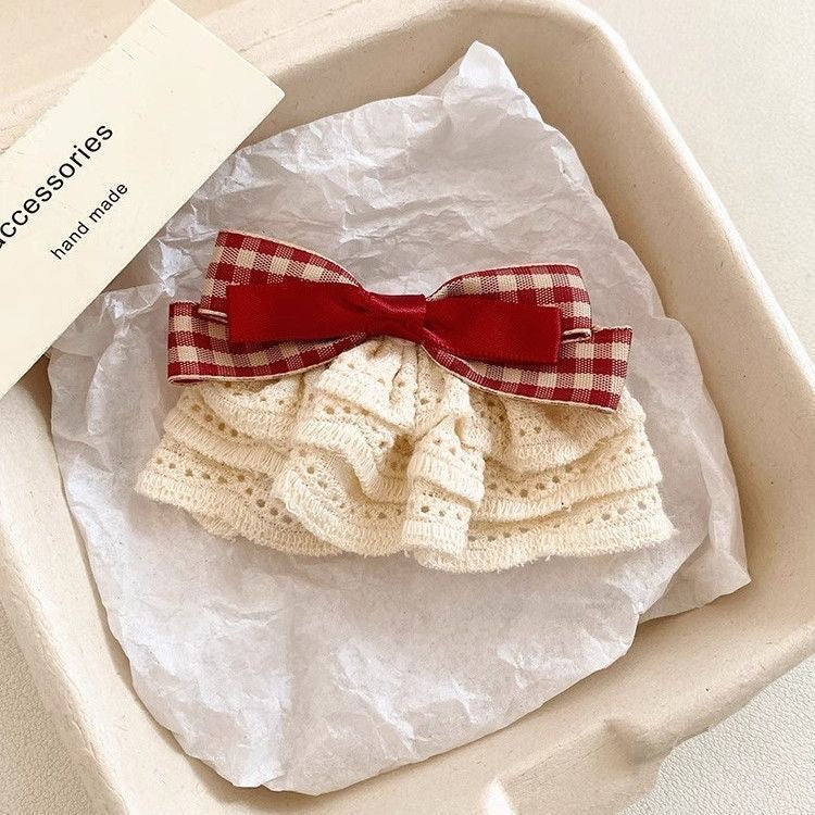 Victorian Lacy Plaid Hair Bow - Image 3